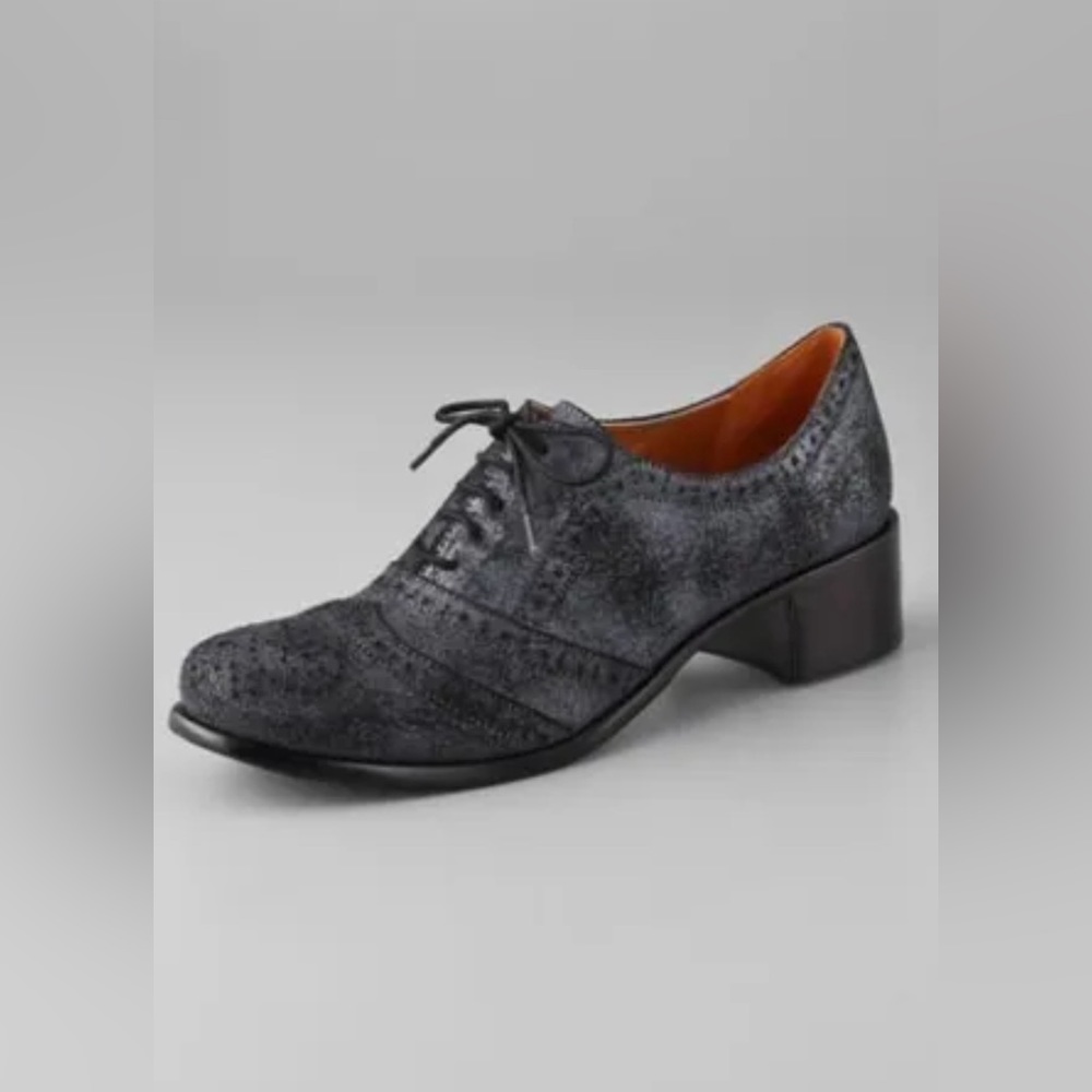 EUC Elizabeth and James Wicked Suede Oxford Flats Loafers Shoes Black Grey * 7